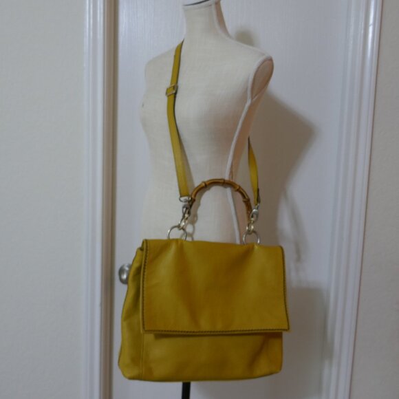 Plinio Visona Made in Italy Genuine Leather Mustard Yellow Large Crossbody Bag - Picture 13 of 14